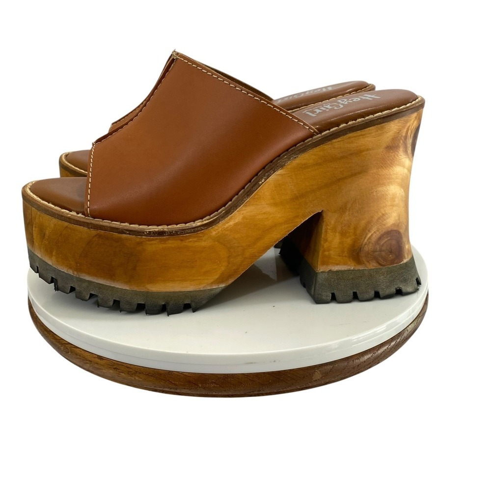 Hey Girl Corkys Womens Cognac Brown Wooden Platform Lug Sole Slide Sandals 9